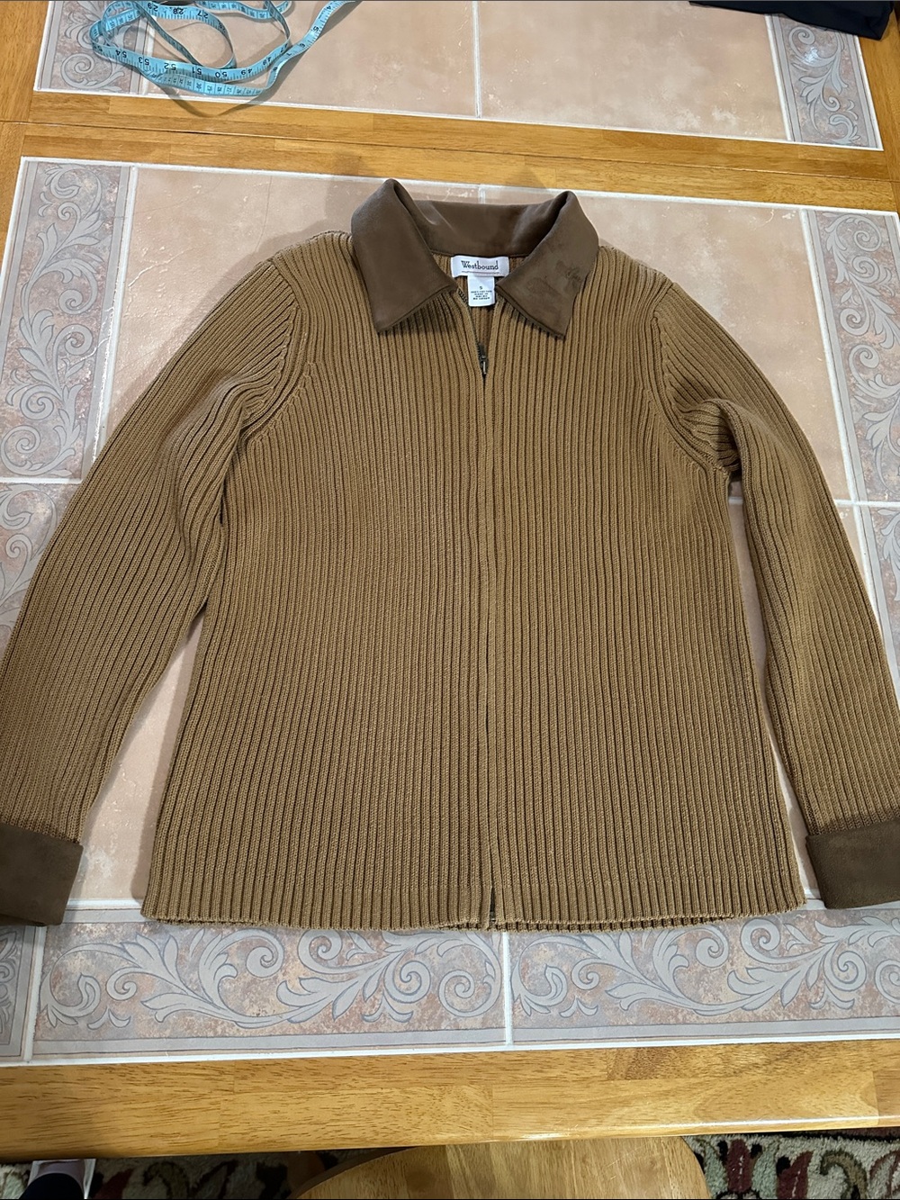 Westbound Brown Ribbed Zip-Front Jacket with Suede Collar